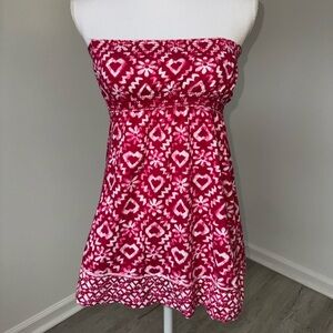 So Wear It Declare Strapless Smocked Top Pink White Heart Floral‎ Print L Y2K